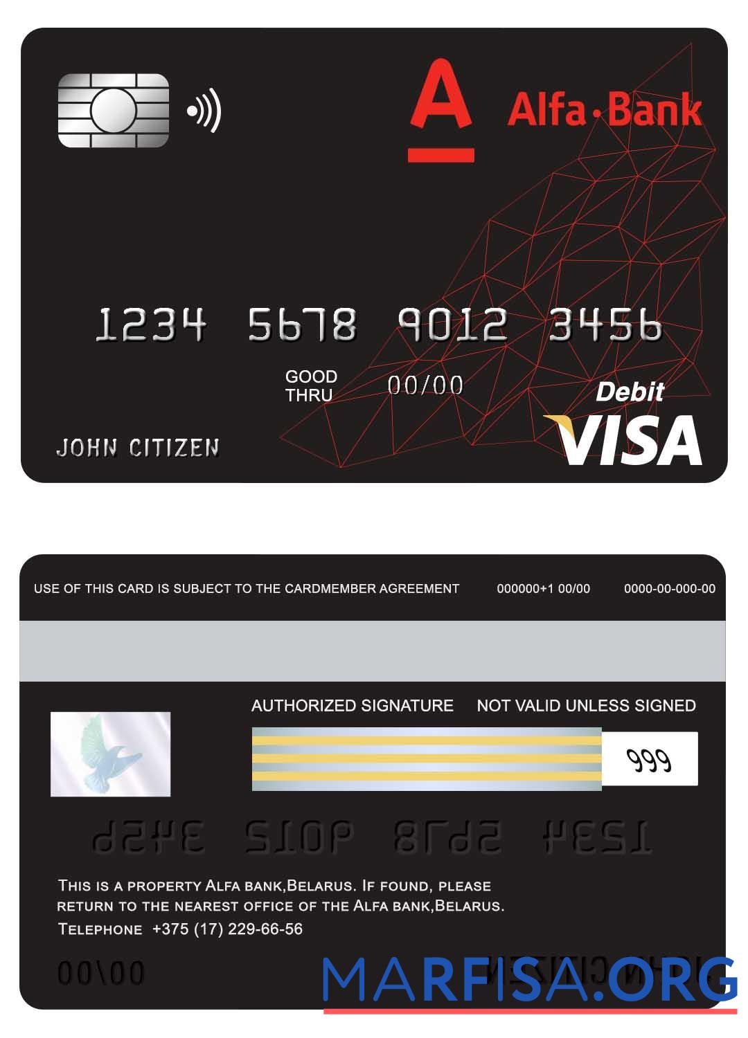 Downloadable Belarus Alfa bank visa card sample